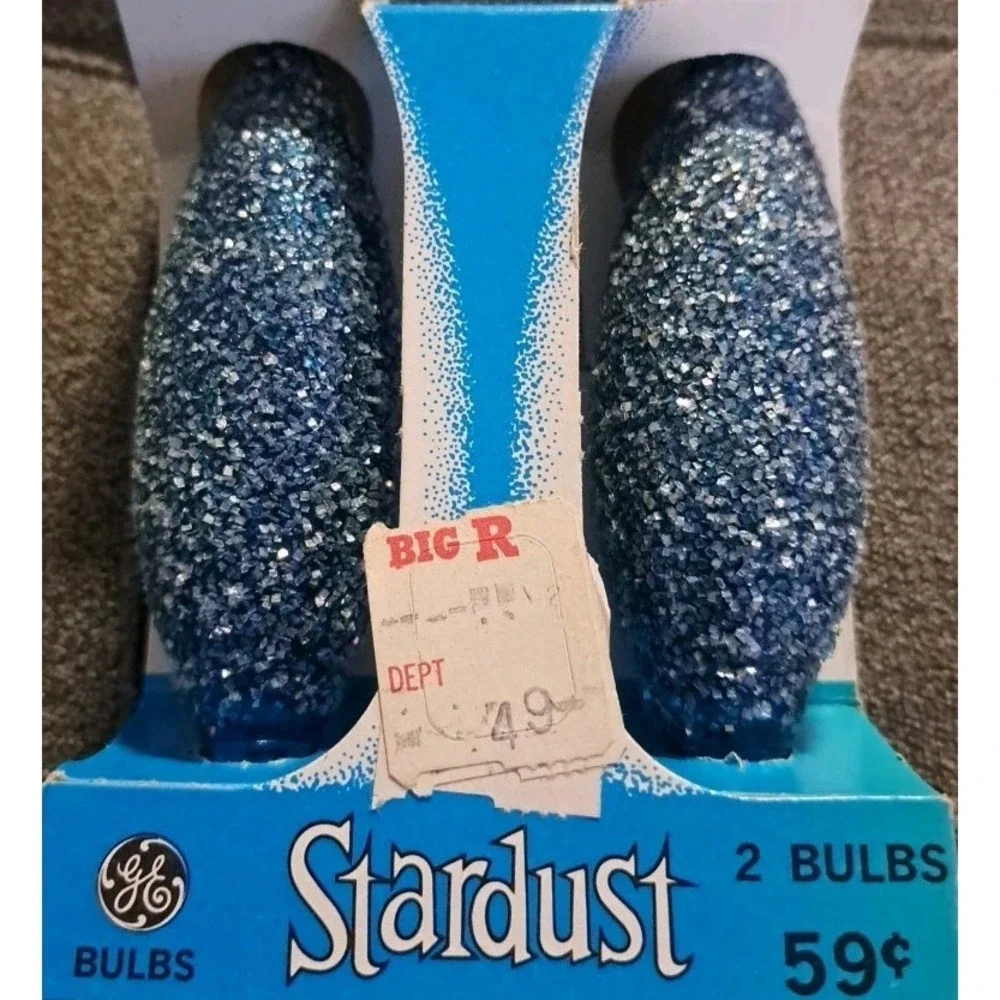 2 Vintage‎ GE Stardust Blue Sugar Crystal Christmas Light Bulbs Lamps NEW NOS